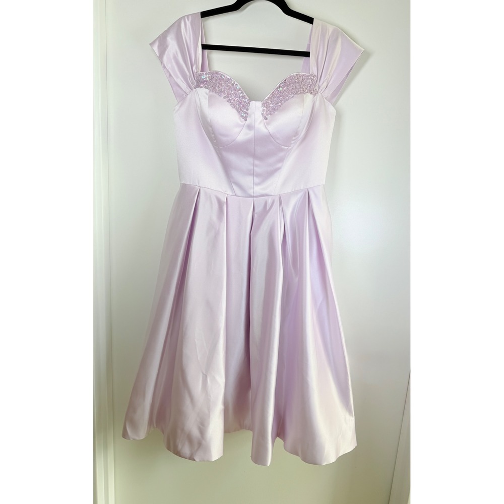 Satin Short Cocktail Off Shoulder Dress Teen Prom Lavender 12 Sequins Wedding